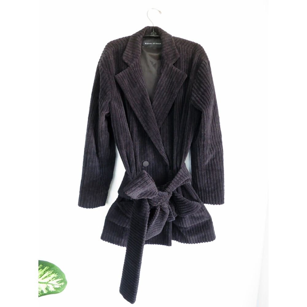 Michael Lo Sordo Black Relaxed Corduroy Black Luxury Tie Coat Jacket Sz 8